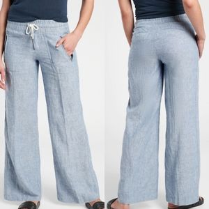 Athleta Cabo Linen Wide Leg Pant Chambray Blue 4